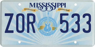MS license plate ZOR533