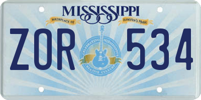 MS license plate ZOR534
