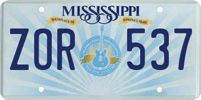 MS license plate ZOR537