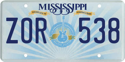 MS license plate ZOR538