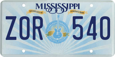 MS license plate ZOR540