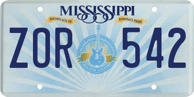 MS license plate ZOR542