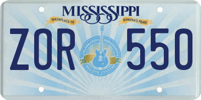 MS license plate ZOR550
