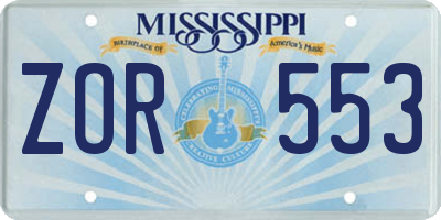 MS license plate ZOR553