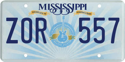 MS license plate ZOR557
