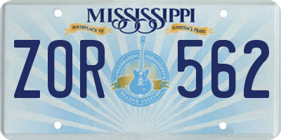 MS license plate ZOR562