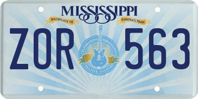 MS license plate ZOR563