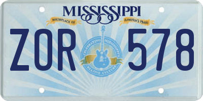 MS license plate ZOR578