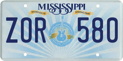 MS license plate ZOR580
