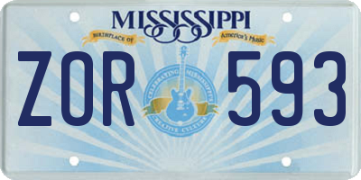 MS license plate ZOR593