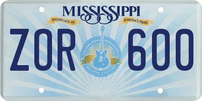 MS license plate ZOR600