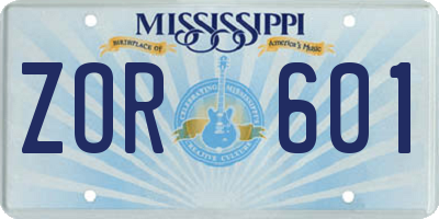 MS license plate ZOR601