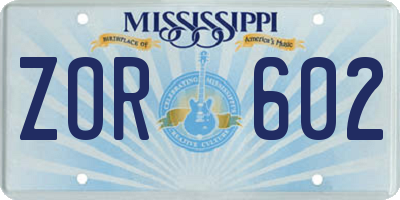 MS license plate ZOR602