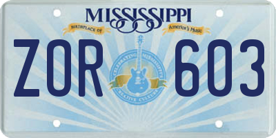 MS license plate ZOR603
