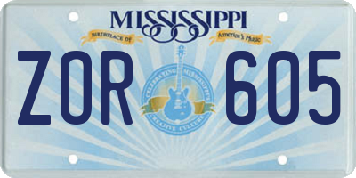 MS license plate ZOR605