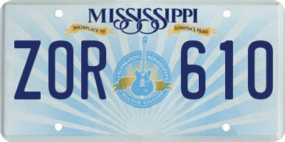 MS license plate ZOR610