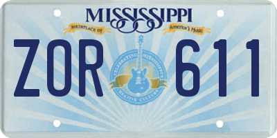 MS license plate ZOR611