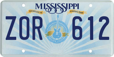 MS license plate ZOR612