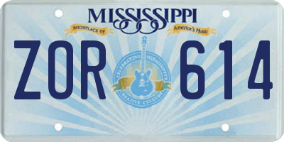 MS license plate ZOR614