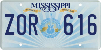MS license plate ZOR616