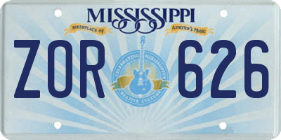 MS license plate ZOR626