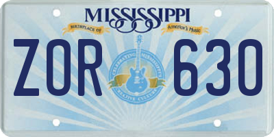 MS license plate ZOR630
