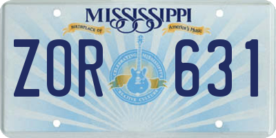 MS license plate ZOR631