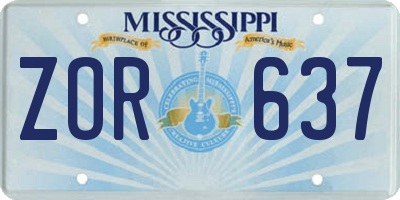 MS license plate ZOR637