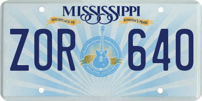 MS license plate ZOR640