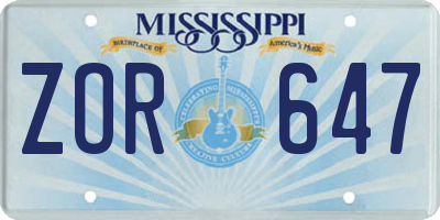 MS license plate ZOR647