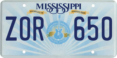 MS license plate ZOR650