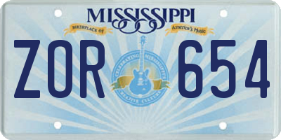 MS license plate ZOR654
