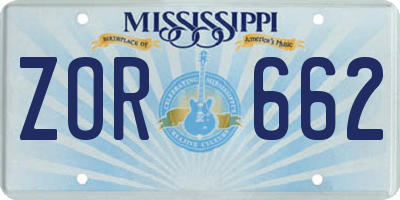 MS license plate ZOR662