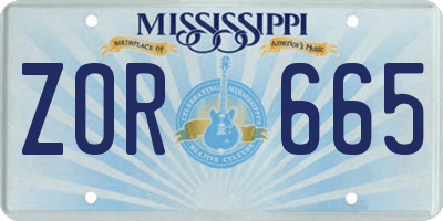 MS license plate ZOR665