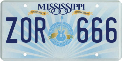 MS license plate ZOR666