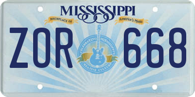 MS license plate ZOR668