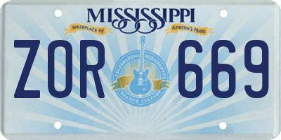 MS license plate ZOR669
