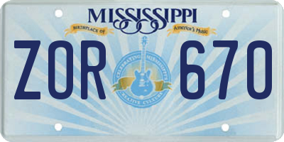 MS license plate ZOR670