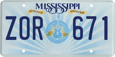 MS license plate ZOR671