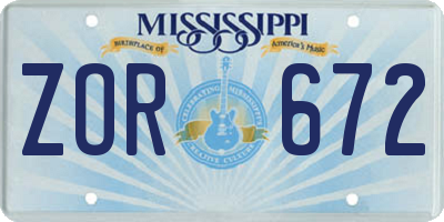 MS license plate ZOR672