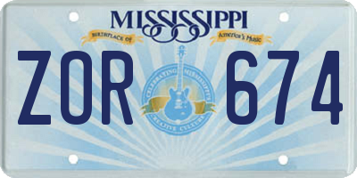 MS license plate ZOR674
