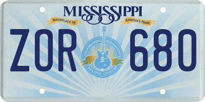 MS license plate ZOR680