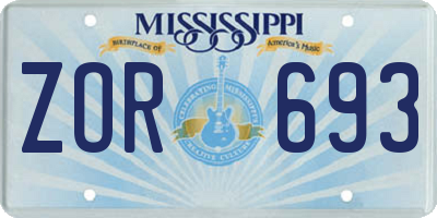 MS license plate ZOR693
