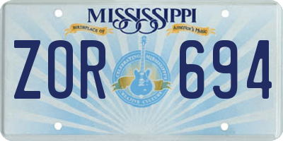 MS license plate ZOR694