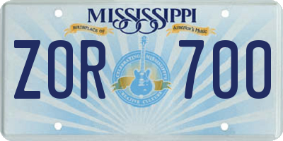 MS license plate ZOR700