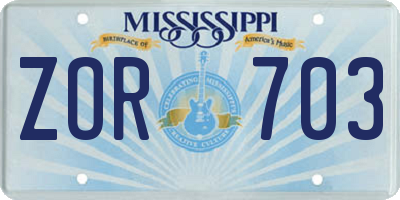MS license plate ZOR703