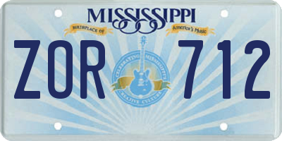 MS license plate ZOR712