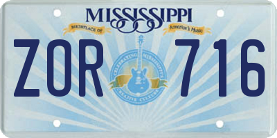 MS license plate ZOR716