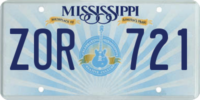 MS license plate ZOR721