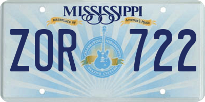 MS license plate ZOR722